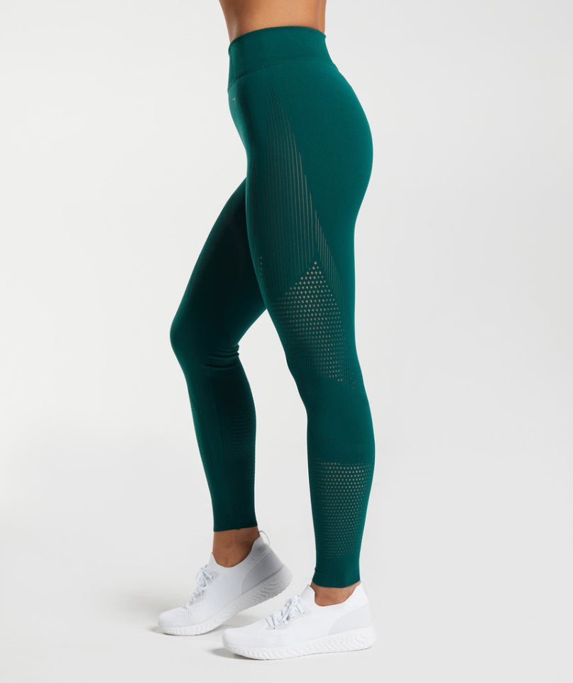 Women's Gymshark Warp Knit Leggings Green | NZ 6ODGRN